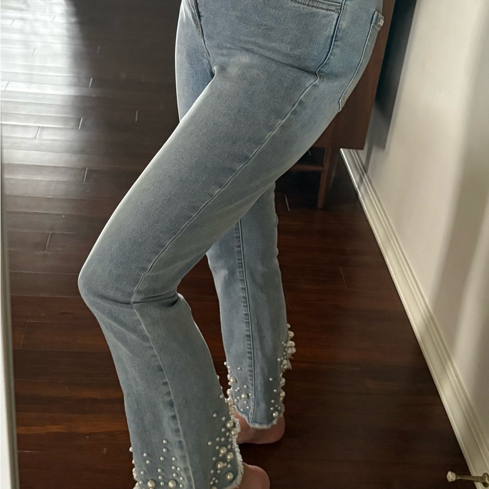 Joseph Ribkoff Light Blue Pearl Embellished Jeans